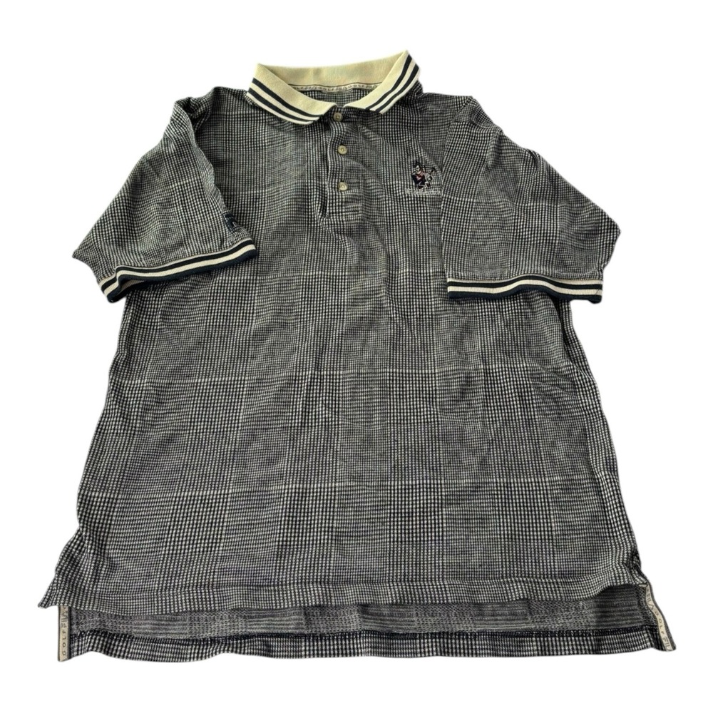 Fila Golf Men's Black White Houndstooth Polo Shirt Embroidered Logo Men's Small